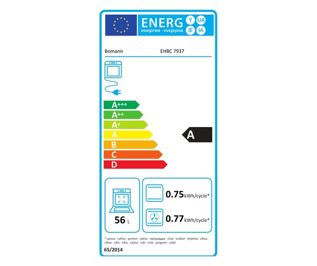 Вграден керамичен плот и електрическа фурна с конвекция, 56 литра, Bomann, EHBC7937N, 380 V, Черен
