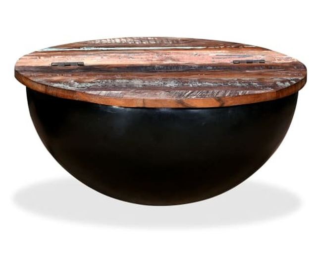 Set stolića za kavu, 2 komada, crna, reciklirano masivno drvo u obliku zdjele