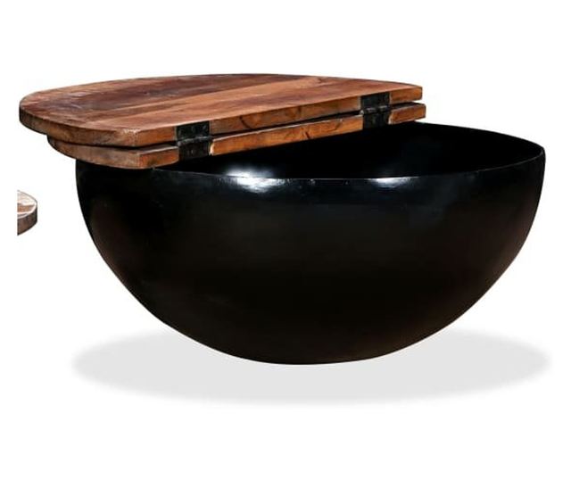 Set stolića za kavu, 2 komada, crna, reciklirano masivno drvo u obliku zdjele