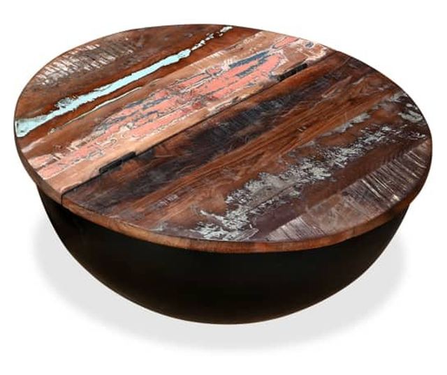 Set stolića za kavu, 2 komada, crna, reciklirano masivno drvo u obliku zdjele