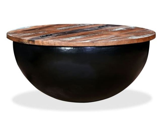 Set stolića za kavu, 2 komada, crna, reciklirano masivno drvo u obliku zdjele