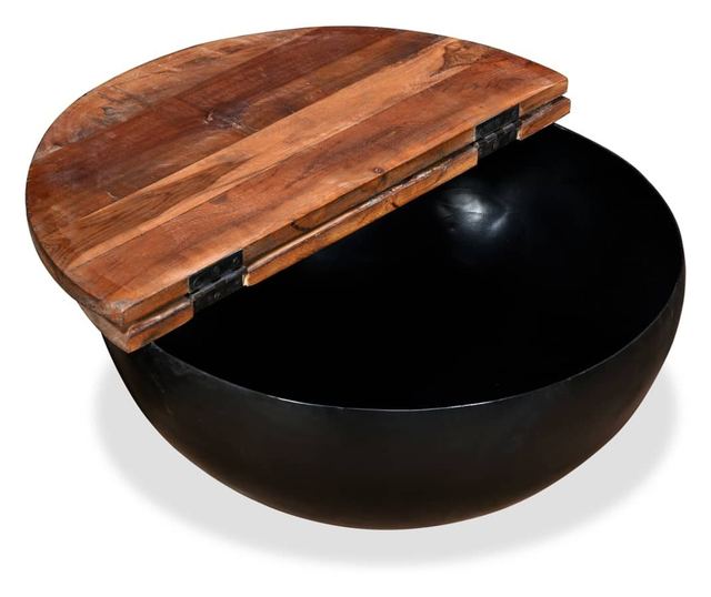Set stolića za kavu, 2 komada, crna, reciklirano masivno drvo u obliku zdjele
