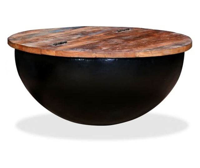 Set stolića za kavu, 2 komada, crna, reciklirano masivno drvo u obliku zdjele