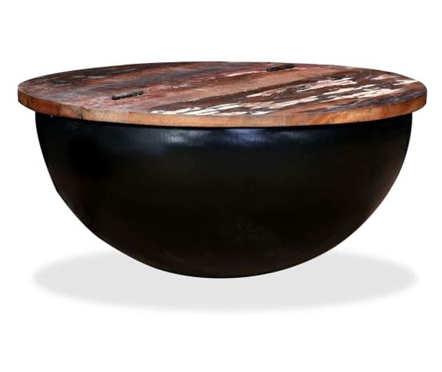 Set stolića za kavu, 2 komada, crna, reciklirano masivno drvo u obliku zdjele