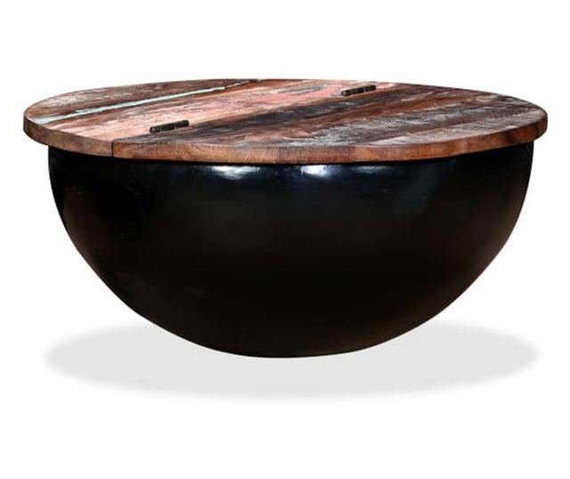 Set stolića za kavu, 2 komada, crna, reciklirano masivno drvo u obliku zdjele