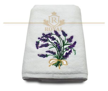 Prosop de Baie Brodat, Hotel Supplier, bumbac 100%, Alb, 70x140cm, 680g/mp - Model Lavanda