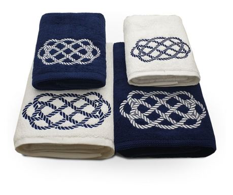Set 4 Prosoape baie, Brodate, bumbac 100%, Alb, 2x70x140cm, 2x50x90cm, 650gr/mp, Model Nod