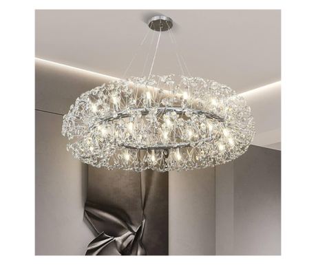 Φωτιστικό Οροφής SEGOVIA Magno Crystal - 10 Λάμπες E14, Διάμετρος 60cm, Γυαλιστερό Ασημί, Ρυθμιζόμενο Ύψος