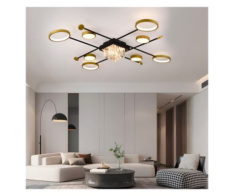 GUIDA 46W LED Chandelier with Remote Control and Crystal, 8 Elements, Cool/Warm/Neutral Light, Dimmable, Black Gold