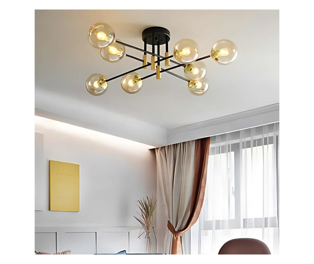 Lustra cu Abajur Rotund, PENTHOUSE Grand, 8xE27, Negru Auriu, Metal