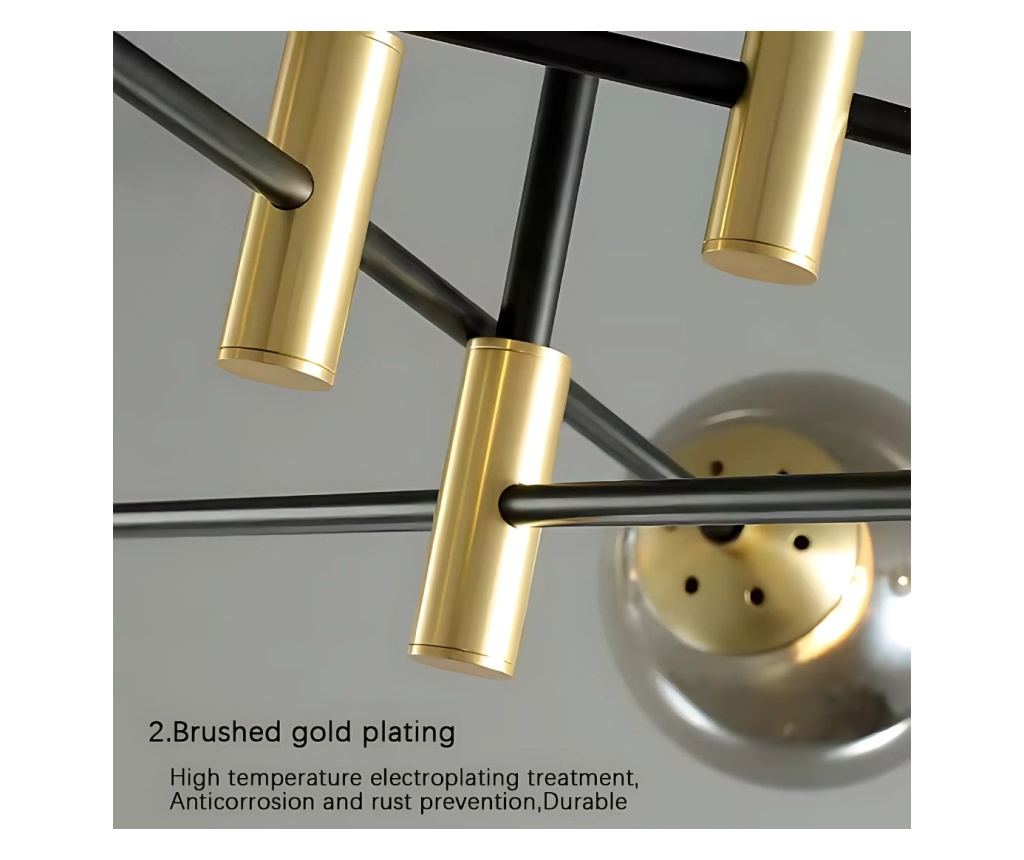 Lustra cu Abajur Rotund, PENTHOUSE Grand, 8xE27, Negru Auriu, Metal - 3