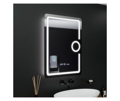 Pravokutno LED ogledalo, 60x80cm, Eclat MotionGlow Marcello, sa satom i termometrom, sustavom protiv zamagljivanja, povećalom za