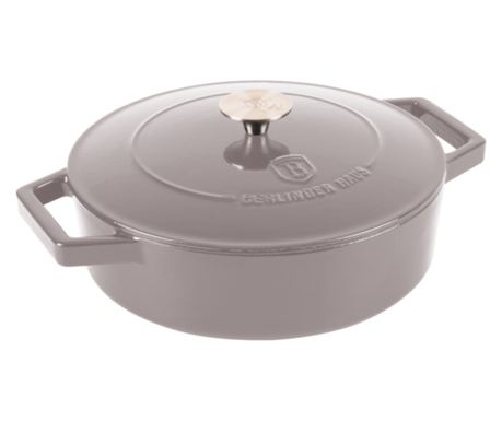 Emajlirana litoželezna ponev s pokrovom 26 cm, 2,57 l Berlinger Haus Taupe Collection BH 6527, za počasno kuhanje, primerna za p