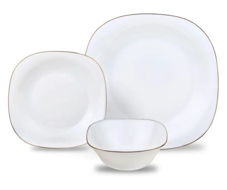 Set farfurii 18 piese, opal, alb cu auriu Kinghoff KH-1923