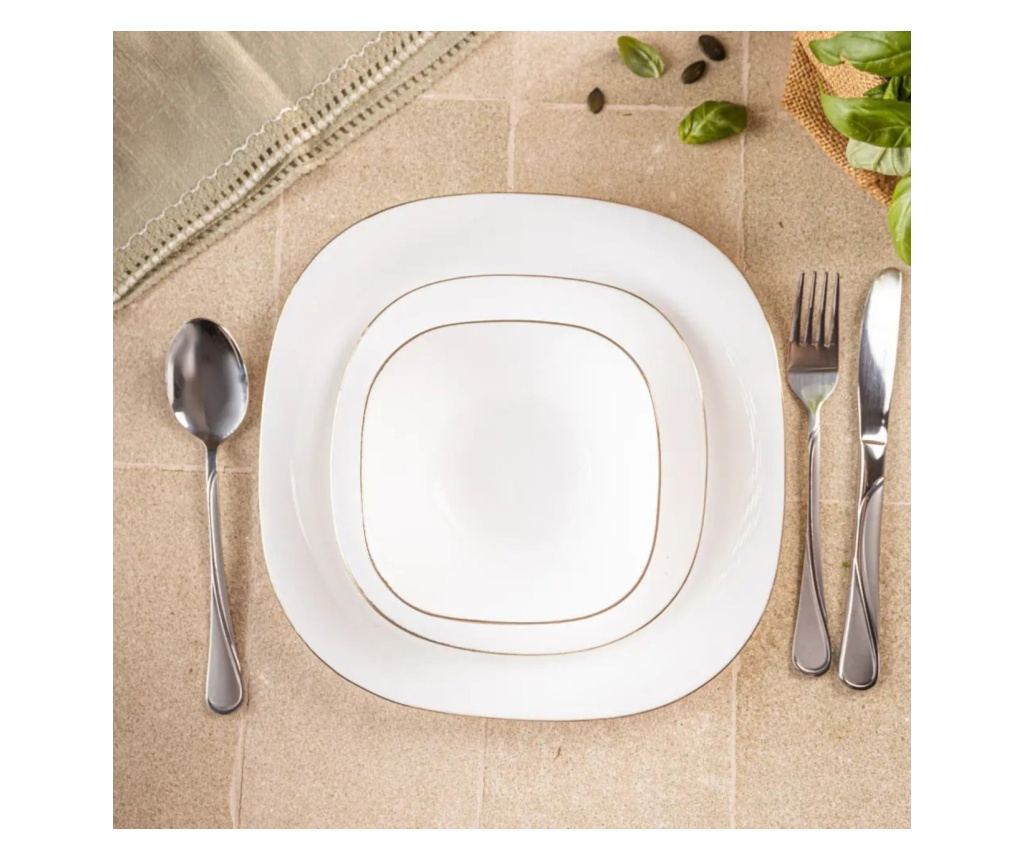 Set farfurii 18 piese, opal, alb cu auriu Kinghoff KH-1923 - 3