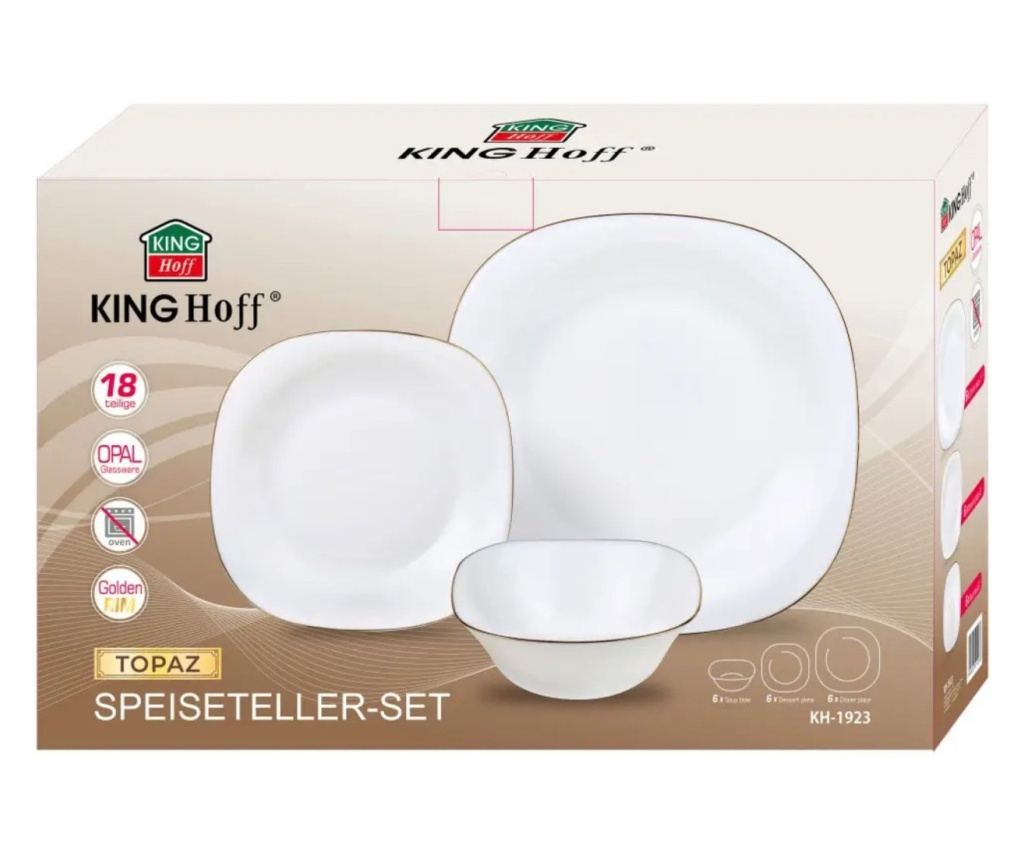 Set farfurii 18 piese, opal, alb cu auriu Kinghoff KH-1923 - 9