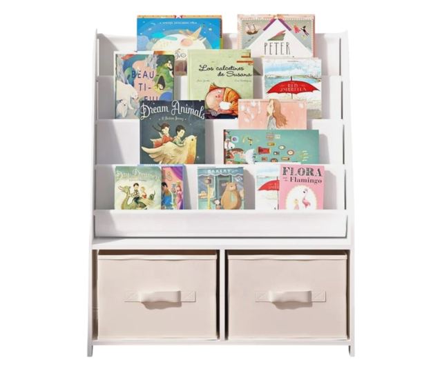 GINGER HOME 2-u-1 Dječji Organizator - Polica za Knjige i Spremište za Igračke, Bijela, Montessori Stil