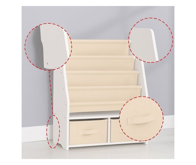 GINGER HOME 2-u-1 Dječji Organizator - Polica za Knjige i Spremište za Igračke, Bijela, Montessori Stil