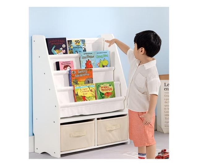 GINGER HOME 2-u-1 Dječji Organizator - Polica za Knjige i Spremište za Igračke, Bijela, Montessori Stil