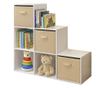 Dječja polica za knjige i organizator igračaka, GINGER HOME sa 6 polica i platnenim kutijama, bijela, Montessori namještaj