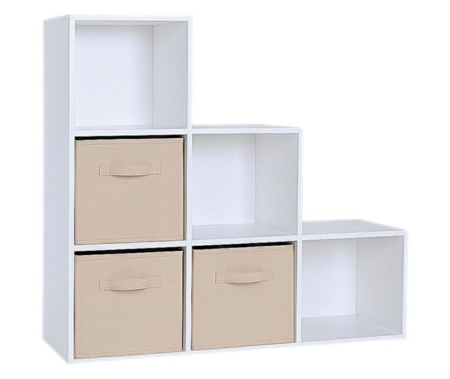 Dječja polica za knjige i organizator igračaka, GINGER HOME sa 6 polica i platnenim kutijama, bijela, Montessori namještaj