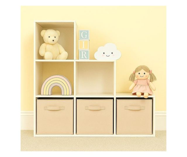 Dječja polica za knjige i organizator igračaka, GINGER HOME sa 6 polica i platnenim kutijama, bijela, Montessori namještaj
