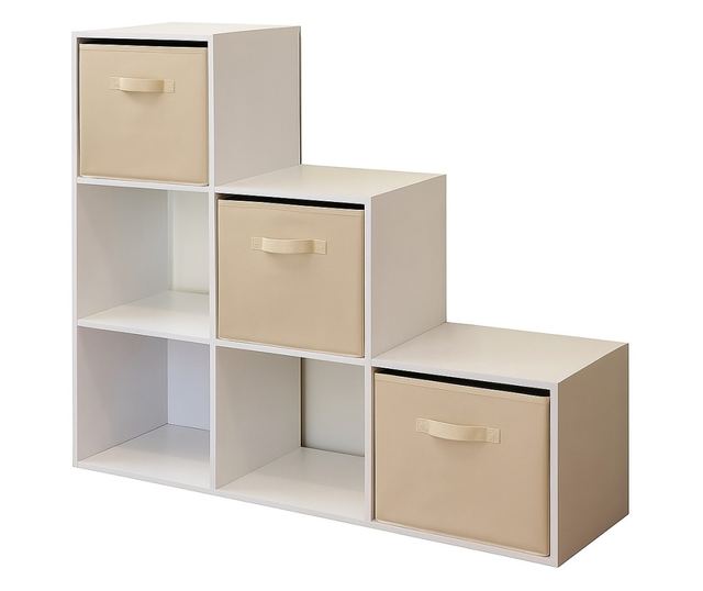 Dječja polica za knjige i organizator igračaka, GINGER HOME sa 6 polica i platnenim kutijama, bijela, Montessori namještaj