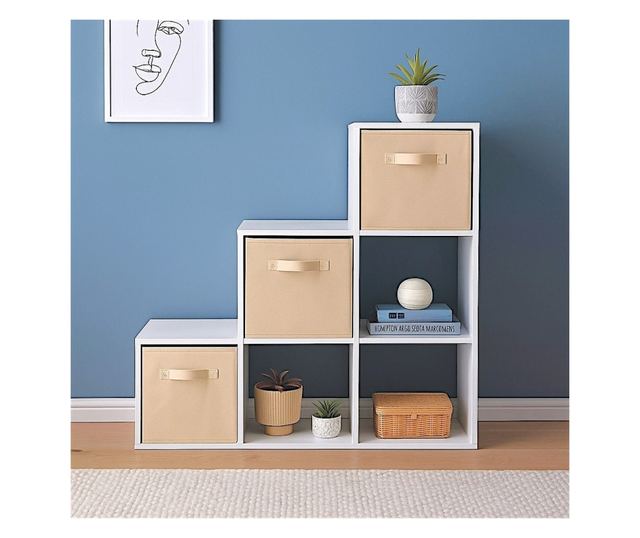 Dječja polica za knjige i organizator igračaka, GINGER HOME sa 6 polica i platnenim kutijama, bijela, Montessori namještaj