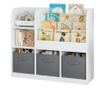 GINGER HOME Organizer dla dzieci z półkami na zabawki i książki, 3 pojemniki z tkaniny, biały, 92x30x80 cm, Montessori