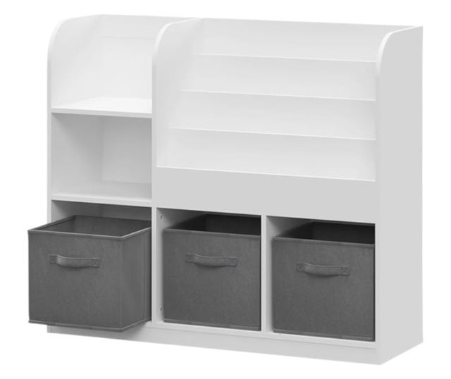 GINGER HOME Organizer dla dzieci z półkami na zabawki i książki, 3 pojemniki z tkaniny, biały, 92x30x80 cm, Montessori