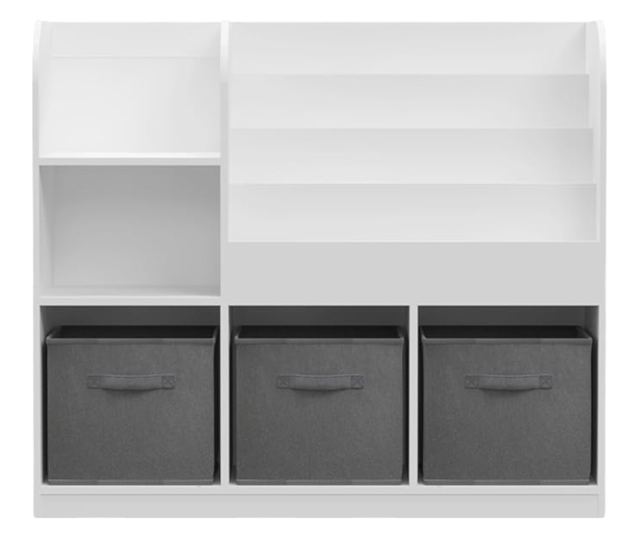 GINGER HOME Organizer dla dzieci z półkami na zabawki i książki, 3 pojemniki z tkaniny, biały, 92x30x80 cm, Montessori