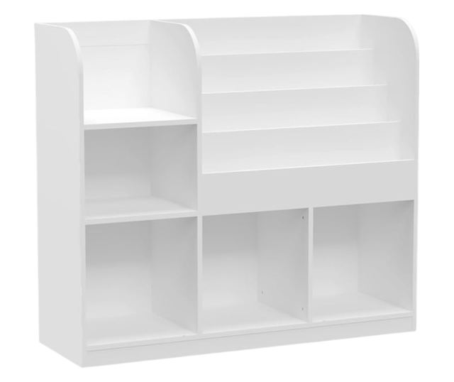 GINGER HOME Organizer dla dzieci z półkami na zabawki i książki, 3 pojemniki z tkaniny, biały, 92x30x80 cm, Montessori