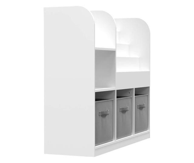 GINGER HOME Organizer dla dzieci z półkami na zabawki i książki, 3 pojemniki z tkaniny, biały, 92x30x80 cm, Montessori