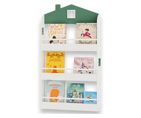 GINGER HOME Dětská knihovna a úložný prostor na hračky - design domečku, 3 police, dřevo, 60x12x106 cm