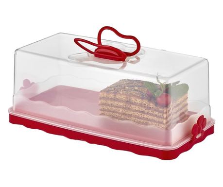 Platou Pufo Cookies cu capac transparent pentru servire torturi, prajituri, briose, produse de patiserie, 30 cm, rosu