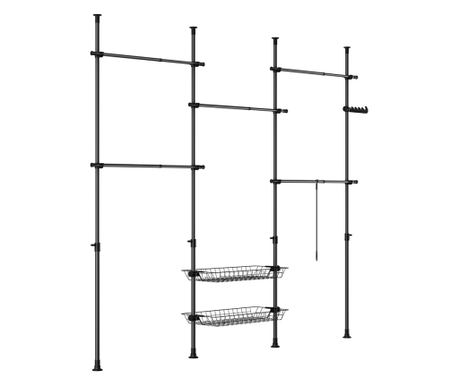 SoBuy Ρυθμιζόμενη Κρεμάστρα Ρούχων με Ράβδους & Ράφια, Μαύρο