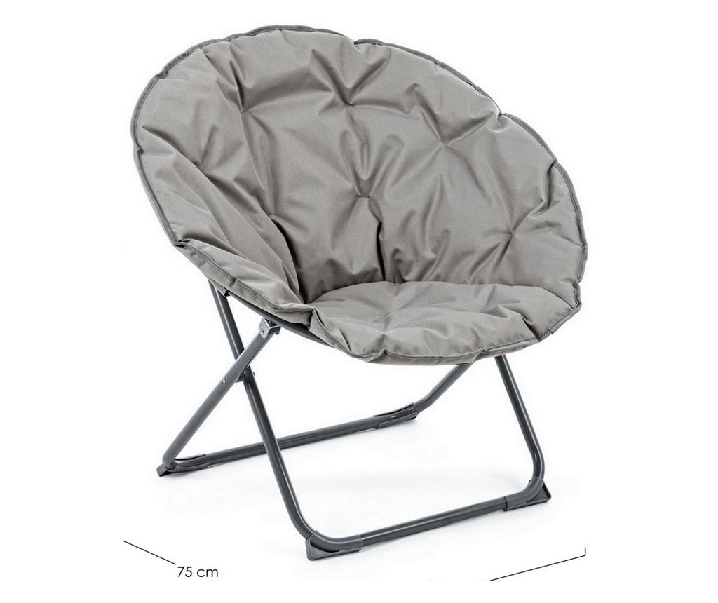 Folding Armchair with Steel Frame and Grey Fabric Cushion, 65 cm x 75 cm x 80 cm H x 42 cm Seat H - 5