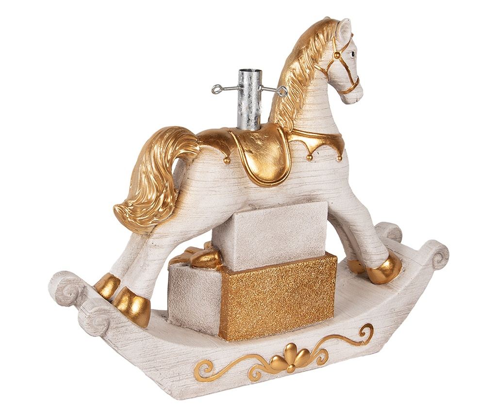 White and Gold Ceramic Horse Christmas Tree Stand, 73x21x61 cm - 4