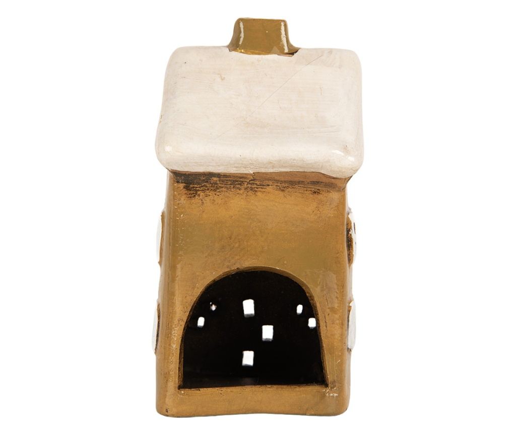 Christmas Candle Ceramic House Brown White 8x7x15 cm - 2