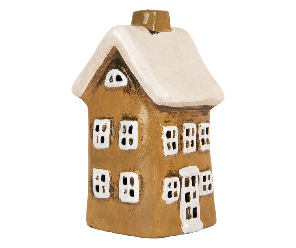 Christmas Candle Ceramic House Brown White 8x7x15 cm - 3