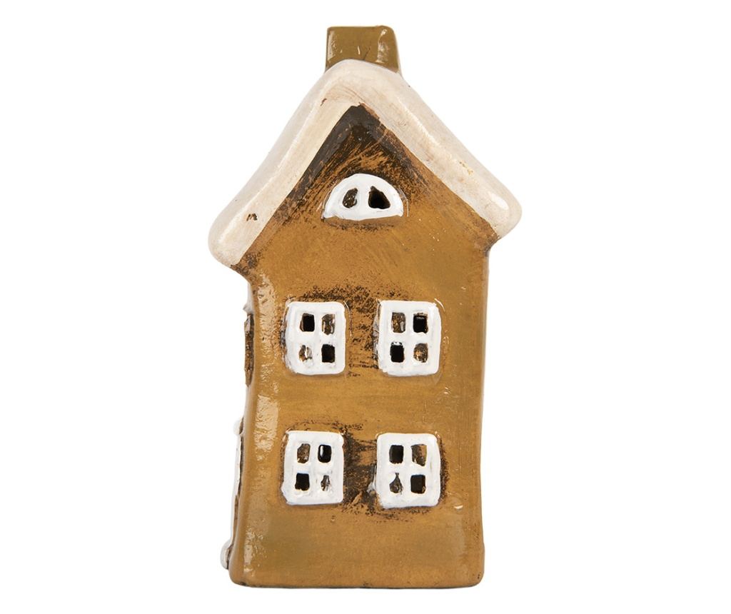 Christmas Candle Ceramic House Brown White 8x7x15 cm - 4
