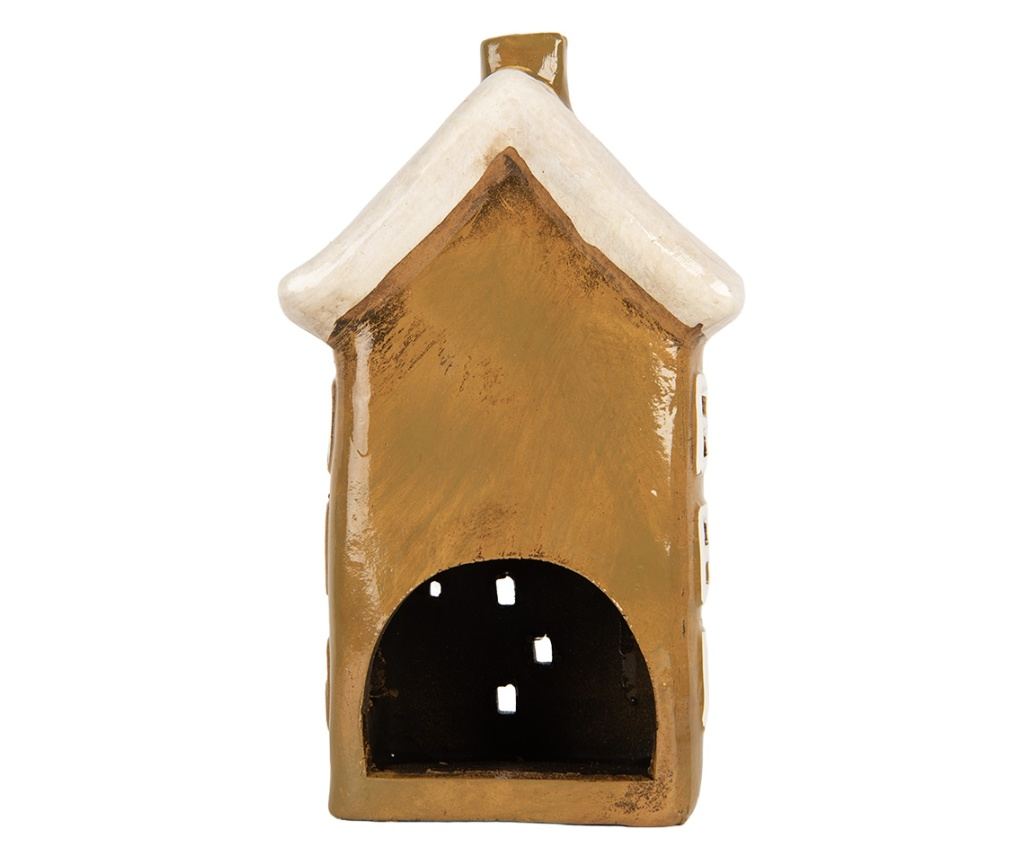 Christmas Candle Brown White Ceramic House 12x8x19 cm - 2