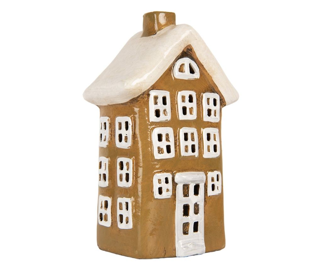 Christmas Candle Brown White Ceramic House 12x8x19 cm - 4