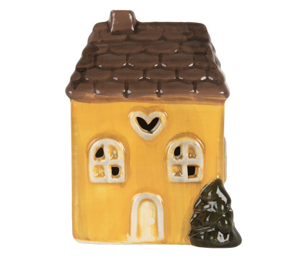 Yellow and Brown Ceramic Christmas House with LED 7x6x10 cm - 2