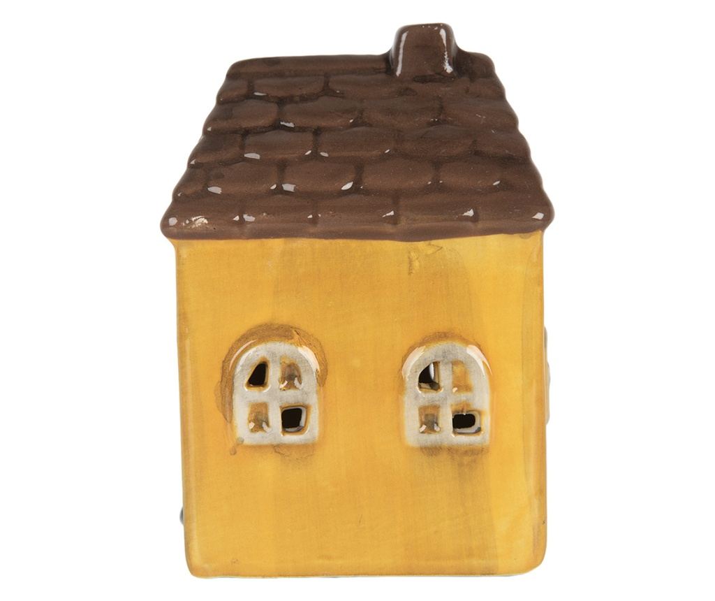 Yellow and Brown Ceramic Christmas House with LED 7x6x10 cm - 3