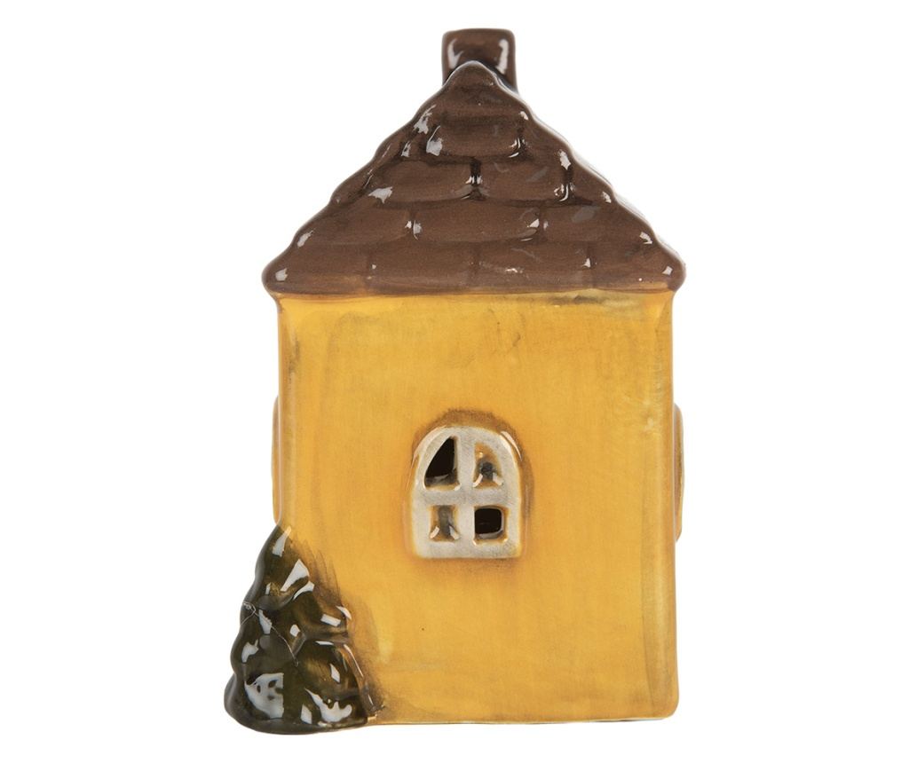Yellow and Brown Ceramic Christmas House with LED 7x6x10 cm - 4