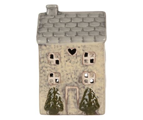 Gingerbread House Candle Holder, Ceramic, Gray/Beige, 9x8x15 cm