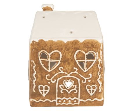 Gingerbread House Candle, Ceramic, Brown and White, 12x7x16 cm