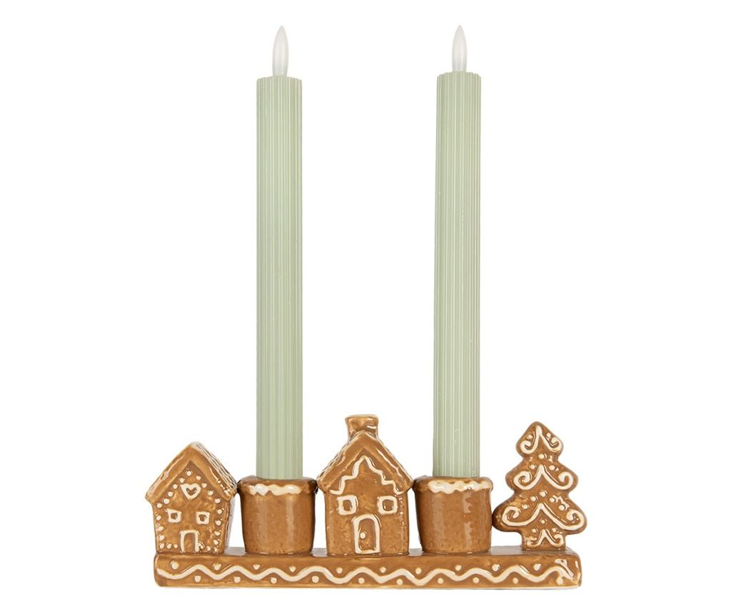 Christmas Houses Candle Holder, White and Brown Ceramic, 21x4x8 cm - 4