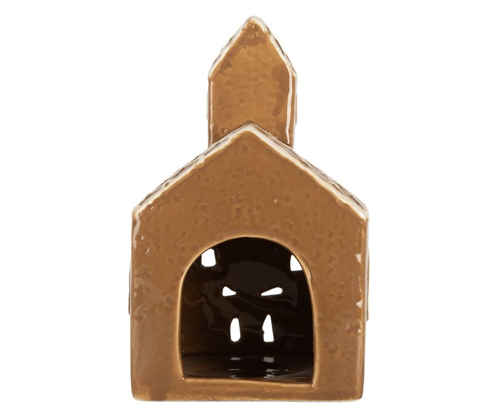 Christmas House Candle Holder, White and Brown Ceramic, 10x10x16 cm - 2